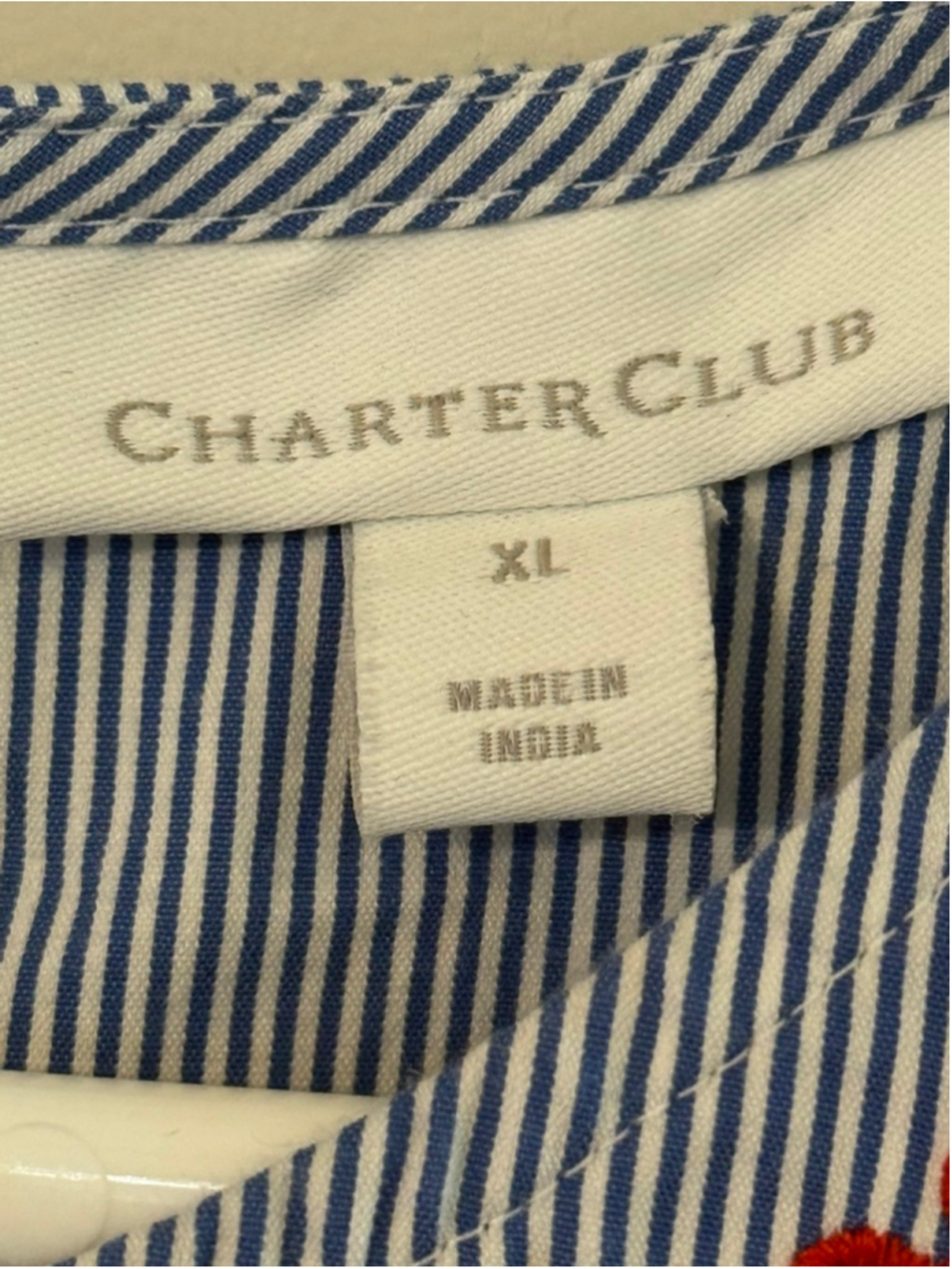 Charter Club XL Cold Shoulder Embroidered Stripe Boho Blouse - Picture 3 of 5